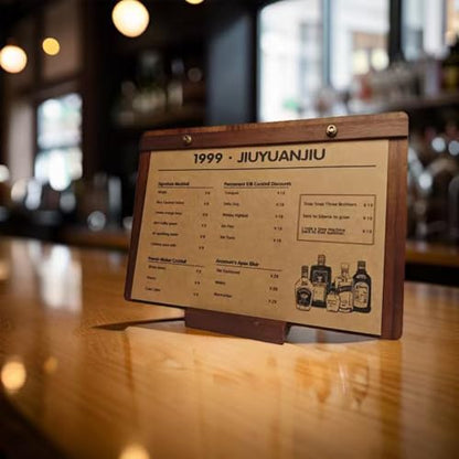 9.45×13.39 Inch Solid Walnut 2‑in‑1 Menu Clipboard, Horizontal Display Sign - size: A4 Horizontal Version