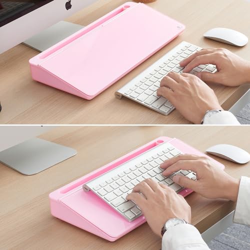 TSJ OFFICE Desktop Whiteboard Dry-Erase-Board - Computer Keyboard Stand White Board Surface Pad with Drawer, Desk Organizers with Accessories for Office, Home, School Supplies - Complete Pink - color: Pink Base/Glass