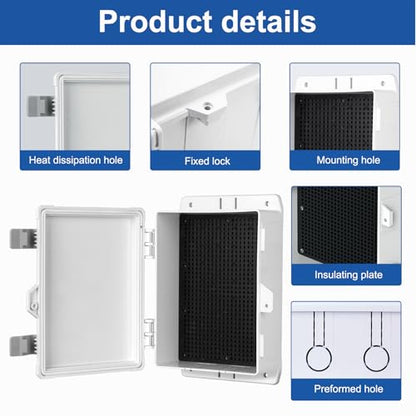 Outdoor Waterproof Electrical Junction Box Weatherproof IP65 ABS Plastic Enclosure with Preset Holes Switch Router Project Box with Mounting Panel Hinged Cover (8.7"x5.3"x3") - size: 8.7"x5.3"x3"