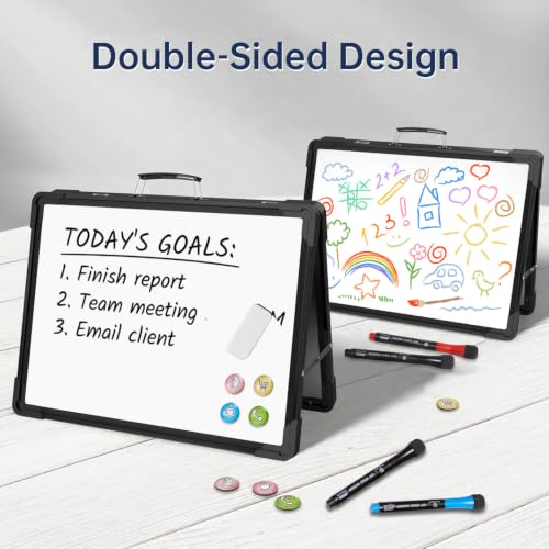 Small Dry Erase White Board - TSJ OFFICE 12" x 16" Mini Easel Desktop Double Sided Whiteboard, Portable Magnetic Board on Table Top with Holder for Drawing, Teacher Instruction, Memo Board - color: Black