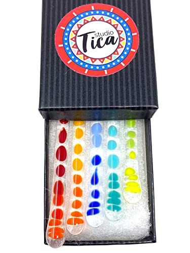 studioTica Handmade Glass Swizzle Sticks: ColorBurst on Clear, Set of 4 - color: ColorBurst on Clear