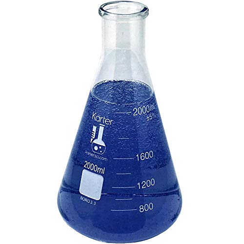 2000ml Narrow Mouth Erlenmeyer Flask, 3.3 Borosilicate Glass, Karter Scientific 213G11 (Case of 8) - size: 2000ml, style: Pack of 8