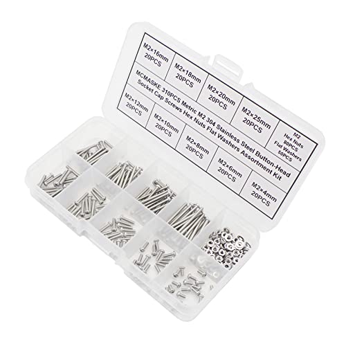 Metric M2 304 SS Button-Head Socket Cap Screws, Nuts & Washers Kit - size: M2