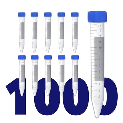 Kashi Scientific 15mL Screw Cap Conical Centrifuge Tubes, Sterile Test Tubes with Blue Lids, Lab-Grade Polypropylene Plastic, Printed Graduation and Write-on Spot [15mL, 1000] - size: 15mL, Conical, Sterile