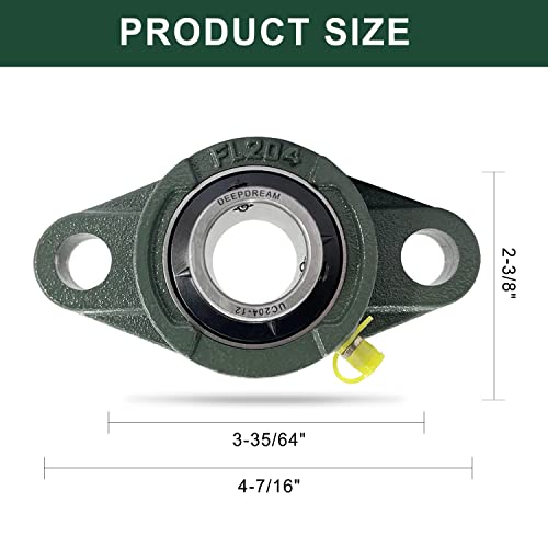 2 Pcs of DEEPDREAM UCFL204-12 Pillow Block Bearings, 3/4 inch Bore, 2 Bolt Flange Bearings, Self Alignment - size: UCFL204-12-2pcs