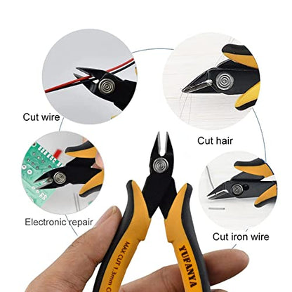 Micro Flush Cutter,Ultra Sharp Micro Wire Cutter Side Cutter with Internal Spring & Soft Rubber Handle,Diagonal Cuting Pliers for Electronics,jewelry making,Plastic,Zip Ties,Yellow & Black - size: 2 Pack