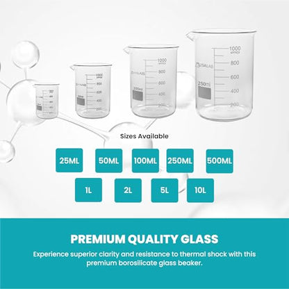USA Lab Low Form Beakers with Extra Large Marking, 3.3 Borosilicate Glass Beaker for Chemistry Lab Test, Scientific Chemical Mixing, Multipurpose Liquid Measuring Beaker for Cocktail, Cooking, 50 ML - size: 0.050L / 50ml