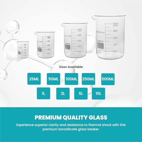 USA Lab Low Form Beakers with Extra Large Marking, 3.3 Borosilicate Glass Beaker for Chemistry Lab Test, Scientific Chemical Mixing, Multipurpose Liquid Measuring Beaker for Cocktail, Cooking, 10000ML - size: 10L / 10000ml
