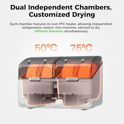 Creality Filament Dryer Box for 4 Spools, Space Pi X4 Lite Dual Independent Heating Chambers with Fan, 75°C Rapid Dryer for PLA PETG TPU ABS PET PC ASA PAHT, 3D Printer Filament Storage & Dehumidifier