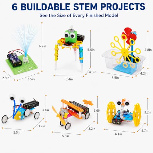 NewFamily 6-in-1 STEM Robot Building Kit, DIY Science & Engineering Project Set with Reptile Robot, Balance Car, Bubble Machine, Fiber Optic Lamp and Buzzer Wire Game