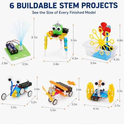 NewFamily 6-in-1 STEM Robot Building Kit, DIY Science & Engineering Project Set with Reptile Robot, Balance Car, Bubble Machine, Fiber Optic Lamp and Buzzer Wire Game