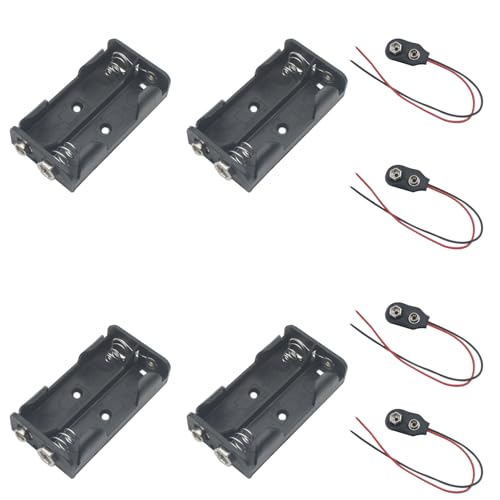 4 Pcs 2 x AA Battery Holder Plastic 3V Battery Case Box with 9V I Type Wired Battery Clip Standard Snap Connector - size: 2 Slots