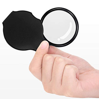 5PCS 10X Pocket Magnifying Glass Small Magnifying Glass with Black Rotating Protective for Reading, Books, Jewelry