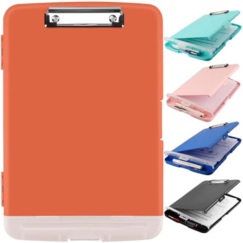 Clipboard with Storage, A4 Binder Nursing Clipboards with Pen Holder, Heavy Duty Storage Clipboards with Low Profile Clip, Clipboard Folder Side-Opening, Smooth Writing Clip Board (Red Brown) - color: Red Brown