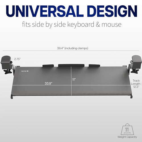 VIVO White Extra Large Clamp-on 34 x 11 in Keyboard Tray, MOUNT-KB15EW - color: White, size: 34 inch