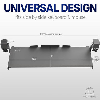 VIVO White Extra Large Clamp-on 34 x 11 in Keyboard Tray, MOUNT-KB15EW - color: White, size: 34 inch