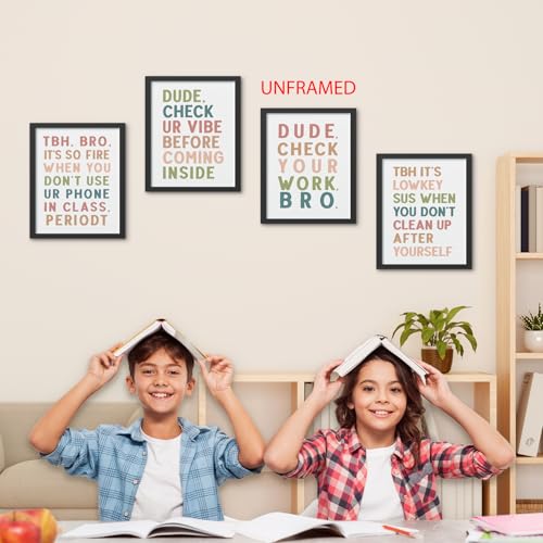 Hxlac Funny Colorful Classroom Wall Art Prints Set of 4 - Middle School Decor, Colorful Posters, Funny Wall Decor (8x10 Inches) - color: colorful, size: 8x10inch