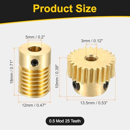 uxcell Worm Gear Set Right Rotation 25T 0.5 Module 1:25 Reduction Rate - size: Gear-3mm, Rod-5mm Bore, style: 0.5M-25T