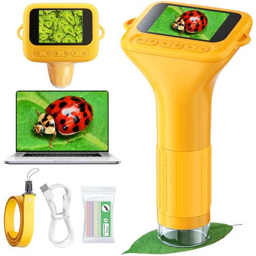 Odatay 1000X Digital Kids Microscope Kit with 12 Slides & 2" Screen, Orange - color: Orange