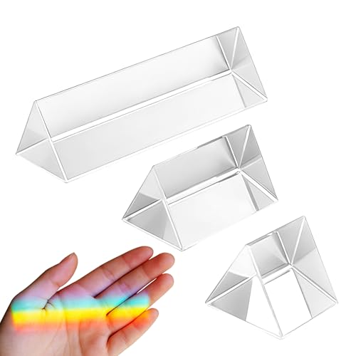 3Pcs Crystal Prisms 2Inch 4Inch 6Inch Optical Glass Triangular Prism for Teaching Photo Photography