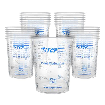 TCP Global 20 oz. (600ml) Graduated Plastic Mixing Cups - Box of 25