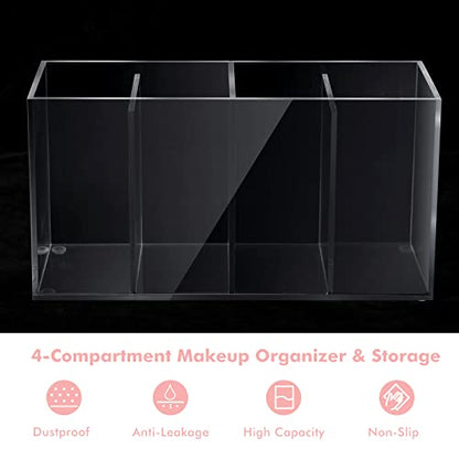 2 Pack 4 Compartment Acrylic Makeup Organizer with Lid Lash Cart Organizer for Lash Techs Bathroom Storage with 4 Tray Eyelash Mascara Brushes Supplies Brush Holder for Cosmetics or Office Supplies
