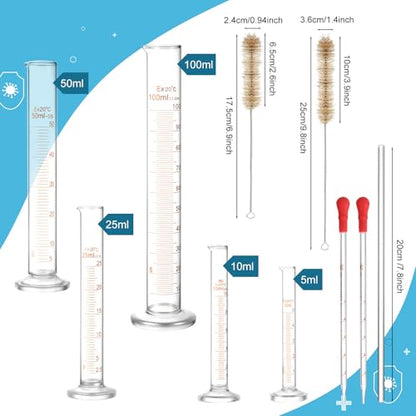 Jetec 10 Pcs Thick Glass Graduated Cylinder Set 5-100ml