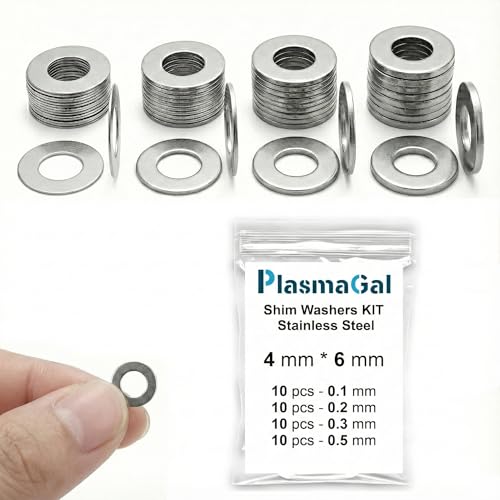 4x6mm Shim Washers Stainless Steel 40pc 0.1-0.5mm 4mm ID - size: 4x6