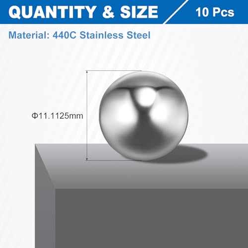 uxcell 7/16" 11.1125mm Bearing Balls, 10 Pcs 440C Stainless Steel Precision Balls Mirror Finish, G10 Grade for Bearings Bicycles Casters - size: 11.1125mm (7/16")