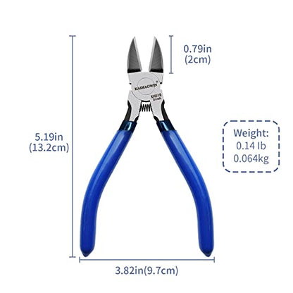 Wire Cutters 5", 5 Pack KAIHAOWIN Precision Flush Cutters Ultra Sharp Wire Cutters for Crafting Side Cutters Wire Snips Spring Loaded Dikes Wire Cutter for Jewelry Making, Blue with Black Handle - size: 5 inch