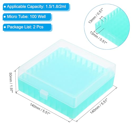 PATIKIL 100 Well Centrifuge Tube Freezer Storage Box, 2 Pcs Polypropylene Lockable Tube Rack for 1.5/1.8/2ML Tubes Vials Samples, Green - color: Green