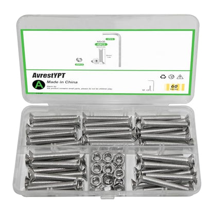 M5x35mm Countersunk Hex Screws Set - 40PCS Bolts + 20PCS Nuts + Allen Wrench, Stainless Steel Flat Head Socket Screws for Furniture & DIY - size: M5x12mm-60Pcs