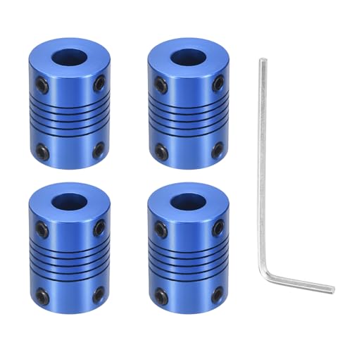 Flexible Shaft Coupling(8mm|8mm): 4 Pcs Blue Aluminum Alloy - color: Blue, size: 8mm x 8mm (19mm OD, 25mm L)