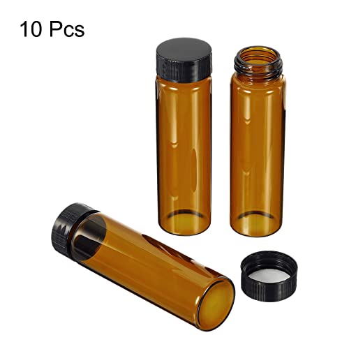 PATIKIL 40mL Reagent Media Bottle, 10 Pack Round Glass Storage Bottles Plastic Screw Cap for Lab Home, Brown - size: 40mL