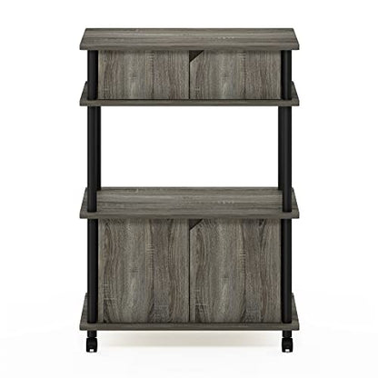 Furinno Turn-N-Tube Kitchen Storage Cart with Cabinet and Lockable Wheels, French Oak Grey/Black - color: French Oak Grey/Black, size: 3-Tier with Cabinet