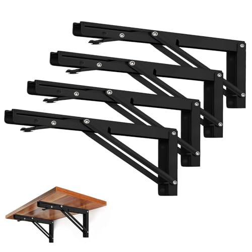 Storystore Folding Shelf Brackets, 18 Inch 4 Pcs Black Stainless Steel - size: 18 Inch 4 PCS