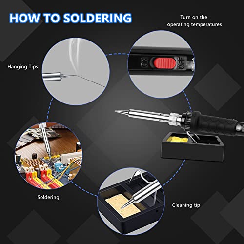 Soldering Iron Kit, 60W 110V Soldering Irons, Adjustable Temperature Soldering Welding Tool Kit with Extra 5pcs Tips, Stand, Sponge, Solder Wire - color: 9-in-1