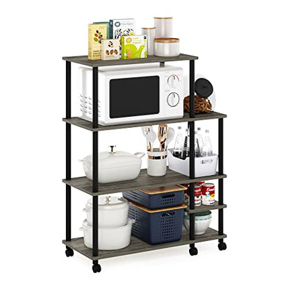 Furinno Turn-N-Tube Kitchen Shelf Cart, French Oak Grey/Black - color: French Oak Grey/Black, size: 4-Tier with Side