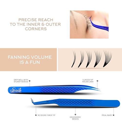 Eyelash Extension Tweezers Set of 6, Japanese Steel, Blue - color: Blue