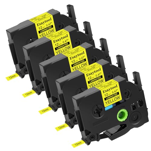 5 Pack Compatible with P-Touch TZe-631 AZE-631 TZ-631 Black on Yellow 12mm 0.47'' Laminated Label Tape Replacement for Ptouch PT-H100 PT-D200 D210 D400 PT-P700 PT-1000 PT-2030 Label Maker - color: Black on Yellow, size: 12mm