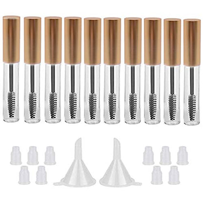 GTHER 10PCS 10ML Empty Mascara Tube Bottle with Eyelash Wand & Rubber Inserts & Funnels Set for Castor Oil/Eyelash Growth Oil, DIY Mascara Eyelash Cream Container with Cap, Matte Gold - color: Matte Gold