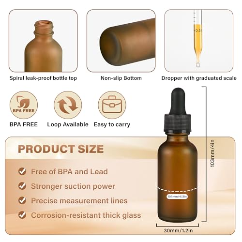 NOOEEISS 12 Pcs, 1oz Dropper Bottle, Amber Glass Eye Dropper Bottle, Tincture Bottles with Dropper, Pretty Finish, Leak-Proof Design, Stronger Suction for All Kinds of Mixed Liquids - color: Amber Frosted, size: 1oz-12Pack