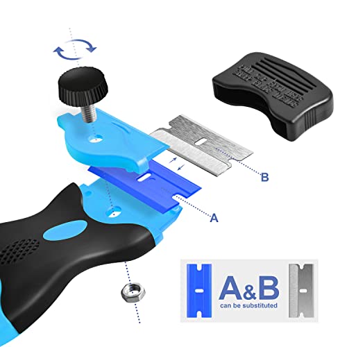 Razor Blade Scraper, 2 Pack Blue Double Edge Razor Scraper Remover Tool - color: Blue
