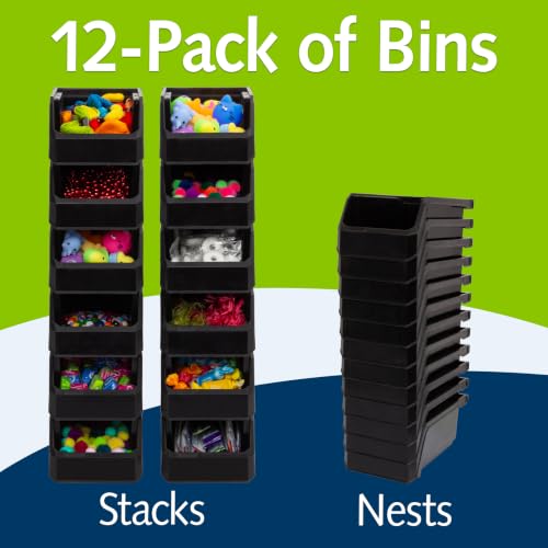 ReadySpace Small Stackable Plastic Storage Bins, 12-Pack, Black - color: Black, size: Small, 12-Pack