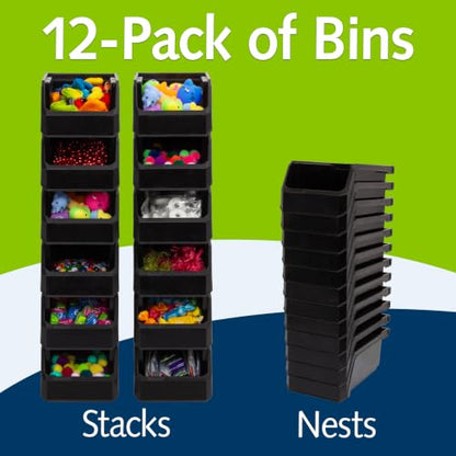 ReadySpace Small Stackable Plastic Storage Bins, 12-Pack, Black - color: Black, size: Small, 12-Pack