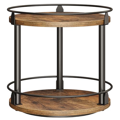 YATINEY Lazy Susan Organizer, Rotating Spice Rack, 2 Tier Spice Turntable Organizer, Industrial Turntable Spice Holder, for Kitchen Countertop and Cabinet, Compact and Versatile, Rustic Brown SR22BR - color: Rustic Brown + Black, size: 10.2"L x 10.2"W x 1