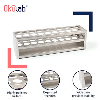 Test Tube Rack, 20 Holes Stainless Steel Test Tube Rack, with Extended Edges Providing Handles, Suitable for Tubes of Dia.≤21mm, Round Holes Test Tube Holder, for Classroom, Lab, TTRS20A1 - size: 20 Holes,for Tubes of Dia.≤21mm