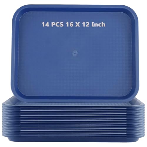ZOENHOU 14 Pack 16 x 12 Inch Plastic Fast Food Tray,Rectangular - color: Blue, size: 14PCS 16X12 INCH