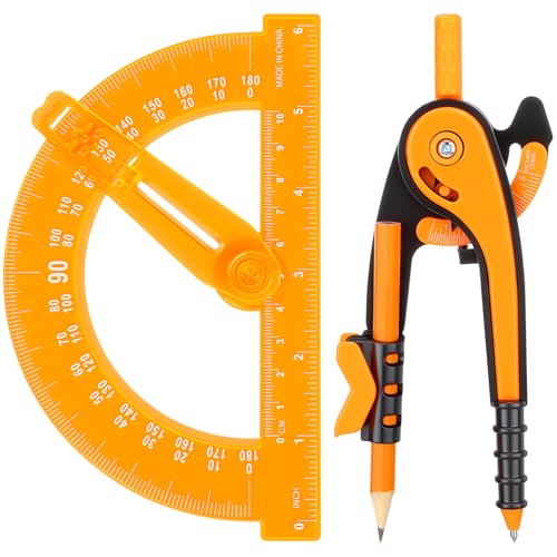 Zonon 2 Pcs Protractor and Compass Set, Swing Arm Protractor, Orange - color: Orange