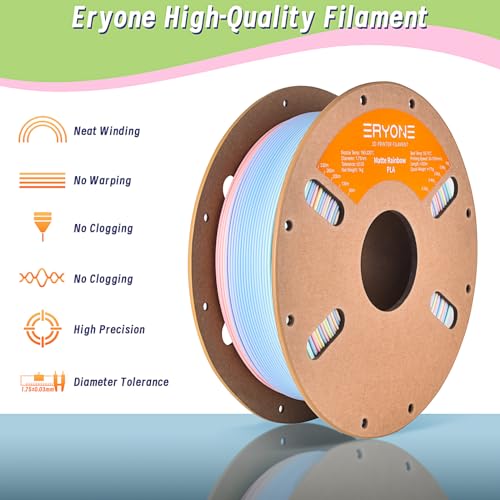 ERYONE Matte Rainbow 3D Printer PLA Filament 1.75 +/- 0.03mm, Matte Muticolor Filament PLA 1KG(2.2LBS) Spool, Macaron Rainbow (Pack of 2) - color: Matte Rainbow Macaron, size: 1KG (Pack of 2)